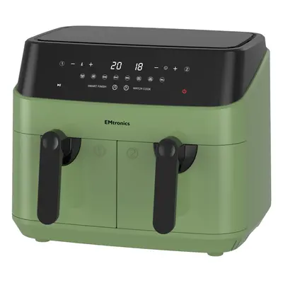 EMtronics Double Basket Air Fryer Litre with Minute Timer - Sage Green