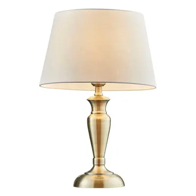 Table Lamp Antique Brass & Pale Grey Cotton 60W E27 Base & Shade e10518