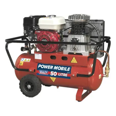 50L Belt Drive Air Compressor - 5.5hp Petrol Engine - Twin Gauge & Air Outlet