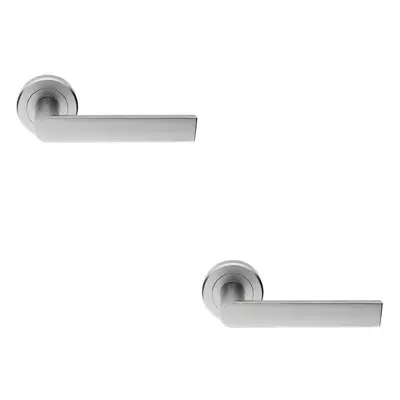 2x PAIR Flat Rectangular Bar Handle on Round Rose Concealed Fix Satin Chrome