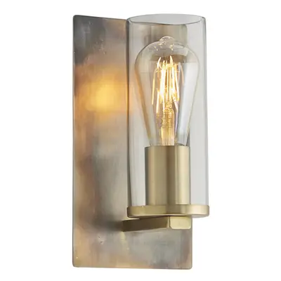 Bronze Patina Plate Wall Lamp Light & Clear Glass Shade - Dimmable LED Fitting