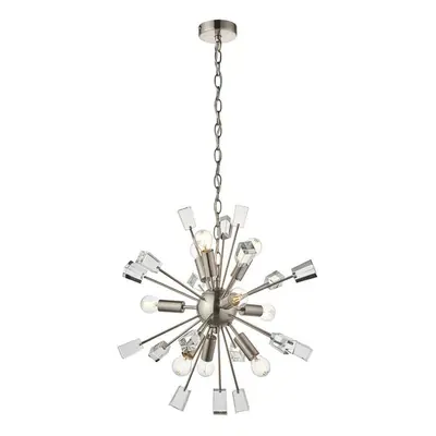 Multi Light Hanging Ceiling Pendant Satin Nickel & Crystal Feature Star Rod Lamp