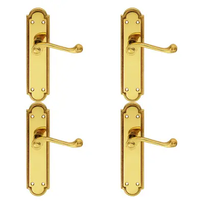 4x PAIR Reeded Scroll Lever on Shaped Latch Backplate x 49mm Polished Brass