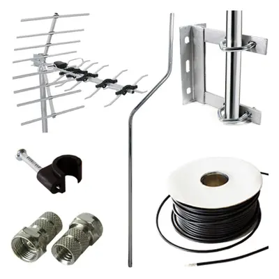 TV Aerial Install/Mounting Kit Coax Cable Cranked Mast Pole Bracket Clips