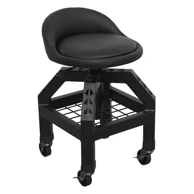 Heavy Duty Pneumatic Creeper Stool - Adjustable Height - Swivel Seat & Back Rest