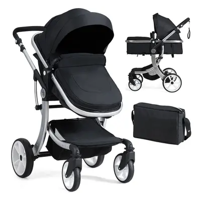 Foldable in Baby Stroller Convertible Pushchair w/Net & Diaper Bag