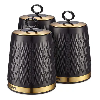 Tower T826091BLK Empire Kitchen Canisters, Tea Coffee Sugar Set, Black