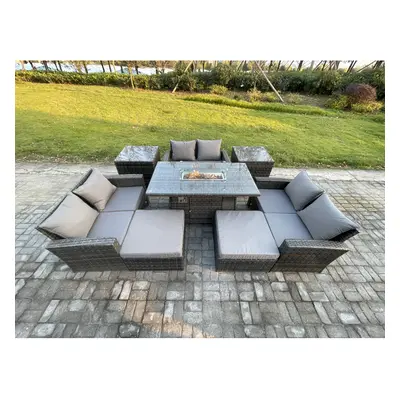 Fimous High Back Rattan Garden Furniture Sofa Sets with Outdoor Furniture Gas Firepit Dining Tab