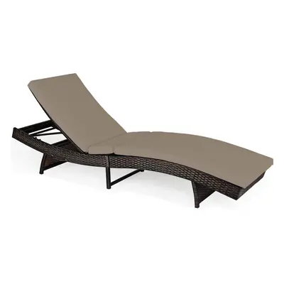 Patio Adjustable Rattan Chaise Lounge Chair w/5 Backrest Positions-Grey