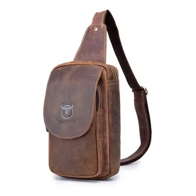 (brown) Bullcaptain Men&apos;s Crossbody Bags Crazy Horse Leather Chest Bag&apos;s Leather Cross