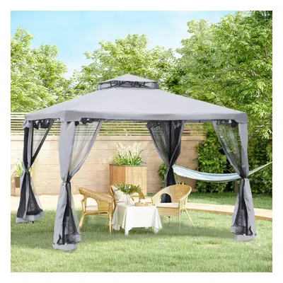 Outsunny x m Metal Gazebo Garden Outdoor 2-Tier Roof Marquee Party Grey