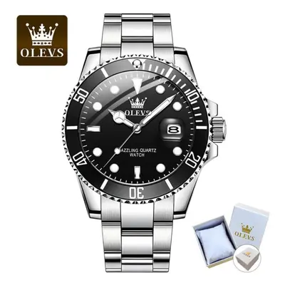 (Black Silver) Olevs Luxury Water Ghost Quartz Watch