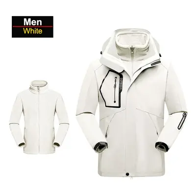 (Men-White, XL(57.5-67.5kg)) Men's In Thick Hiking Jacket Fleece Waterproof Winter Windbreaker O