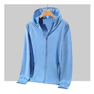 (Blue, 4XL) Plus Size Summer Coat Men Hooded Quick-Drying Upf Breathable Windbreaker Summer Sun 