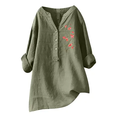 (HCY25, XL) Women's Autumn Winter New Fashion Printed Button Up Shirt Long Sleeved Bamboo Linen 