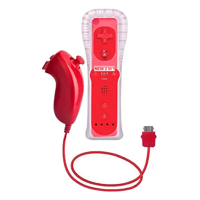 (Red- Set) 2PCS Remote Controller with Nunchuck Controller for Wii Console Wireless