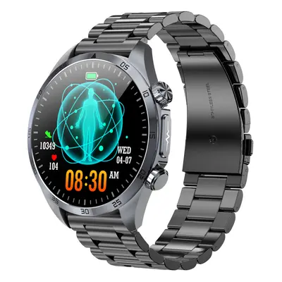 (Black Steel) Smart Watch Amoled Screen ECG Chip Blood Pressure Oxyegn Health Monitor Bluetooth 