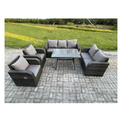 Fimous Seater High Back PE Rattan Sofa Set Outdoor Garden Furniture Dining Table Set With Reclin