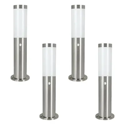 4 PACK IP44 Outdoor Bollard Light & PIR Sensor Stainless Steel 450mm Lamp Post