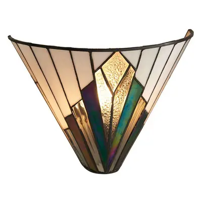 Tiffany Glass Wall Light Cream & Iridescent Black Shade Interior Sconce i00238