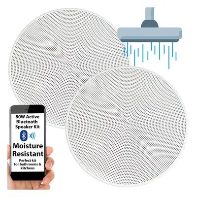 Active Bluetooth Ceiling Speaker Kit 5.25" 80W Moisture Resistant Bathroom Audio