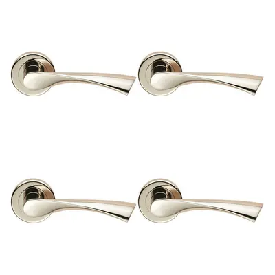 4x PAIR Angular Twisted Handle on Round Rose Concealed Fix Polished Nickel