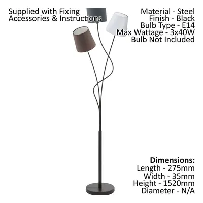 Floor Lamp Light Black Anthracite/White/Brown Shade Pedal Switch Bulb E14 3x40W