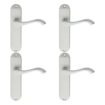 4x PAIR Curved Handle on Chamfered Latch Backplate x 40mm Satin Chrome