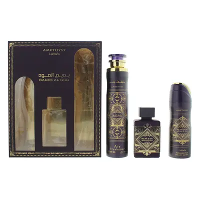 Lattafa Bade'e Al Oud Amethyst Piece Gift Set: Eau De Parfum 100ml - Air Freshener 300ml - Perfu