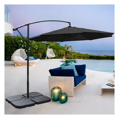 (Black, Cross Base + 15L water tank) 3M Large Banana Cantilever Patio Garden Parasol Outdoor Umb