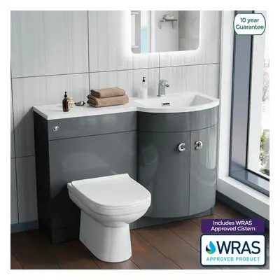 Nes Home P-Shape Grey mm Right Hand Basin Vanity Unit and Toilet