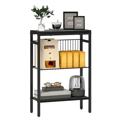 HOMCOM Side Table with Storage, Small Table for Living Room, Bedroom, Black