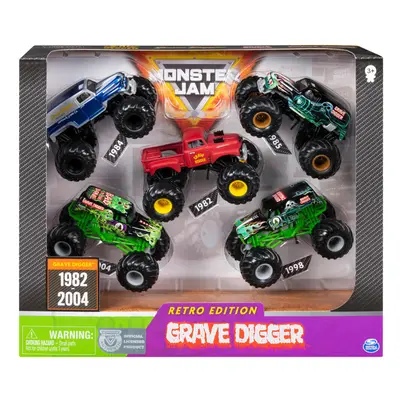 Monster Jam Grave Digger Monster Truck 5pc Value Pack: 1:64 Scale Retro Die-Cast Gift Set with I