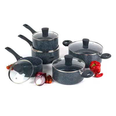 Russell Hobbs? COMBO-4843A Blue Marble Non-Stick Saucepan and Stock Pot Set, 16/18/20/24 cm, Pie