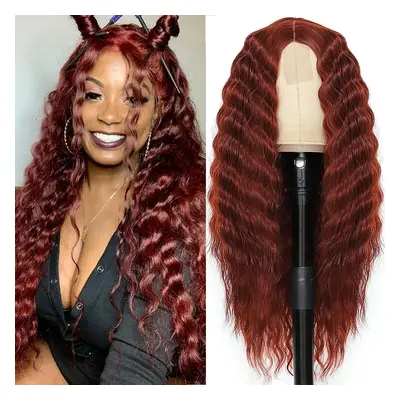 Long Deep Wave Wig Synthetic Curly Wigs Fake Scalp Curly Lace Front Wigs for Women Natural Crimp