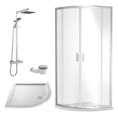 Ruwa Shower Enclosure Bundle with Quadrant Enclosure, Tray, Square Shower Kit & Waste - White/Ch