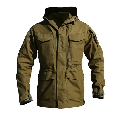 (Brown, M) M65 Tactical Waterproof Windbreaker Hiking Camping Jackets Outdoor Hoodie Sports Coat