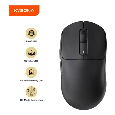 Kysona M600 Black PAW3395 Wireless Gaming Esports Mouse 55g 26000DPI Buttons Optical PAM3395 Com