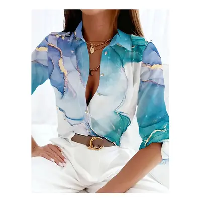 (AH215, M) Women's shirt casual loose soft comfortable button lapel fashion shirt sun shade brea