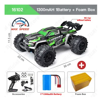 (16102 Green 1B FB) ZWN 1:16 4WD RC Car With LED Remote Control Cars High Speed Drift Monster Tr