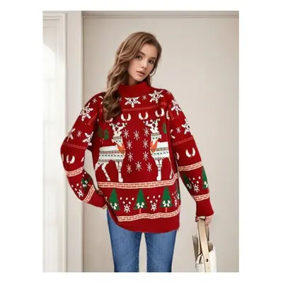 (red, XXL) New Christmas Reindeer Knit Sweater Soft Woolen Pullover for Autumn and Winter