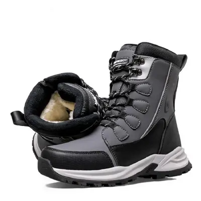 (grey, 41) Men&apos;s Winter Thickened High Top Sports Casual Cotton Shoes Fleece Thermal Anti S