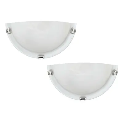 2 PACK Wall Light Colour Chrome Plated Shade White Glass Alabaster E27 1x60W