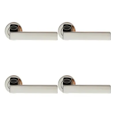 4x PAIR Straight Square Handle on Round Rose Concealed Fix Polished Nickel