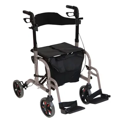 Grey Deluxe Aluminium Rollator and Transit Chair 2-in-1 Dual Function Walker