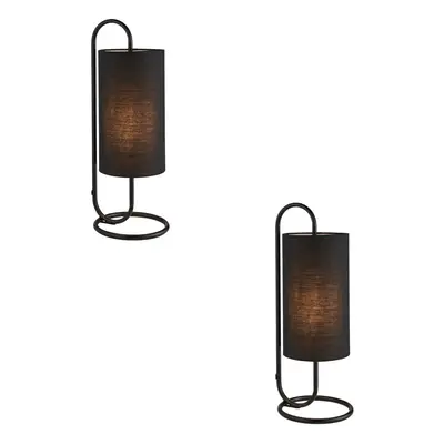 2 PACK Modern Matt Black Oval Table Lamp Desk Light & Black Fabric Shade