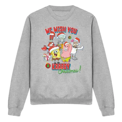 (M, Sport Heather) SpongeBob SquarePants Unisex Adult We Wish You A Krabby Christmas! Sweatshirt