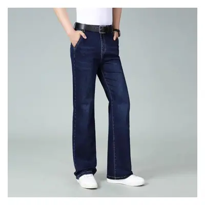 (dark blue, 38) Men&apos;s Mid-rise Elastic Loose Jeans Men&apos;s Casual Large Straight Trouser