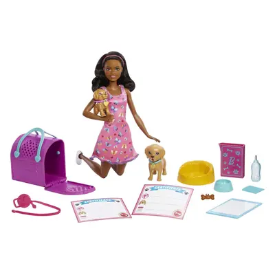 Barbie Pup Adoption Doll & Accessories Set with Color-Change Pets Carrier & Accessories Brunette