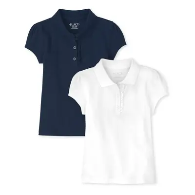 The childrens Place girls Short Sleeve Ruffle Pique Polo,TidalWhite Pack,S (56)